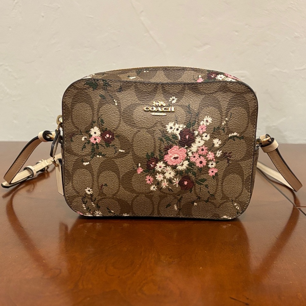 Coach Signature Evergreen Khaki Multi‎ Floral Camera/Crossbody Bag - Picture 4 of 16